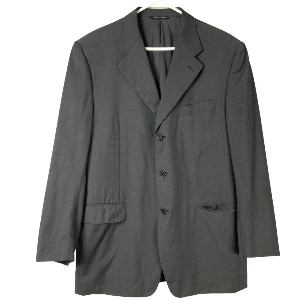 Canali Charcoal Gray Wool Blazer 52R 3-Button Notched Lapel Long Sleeve Italy